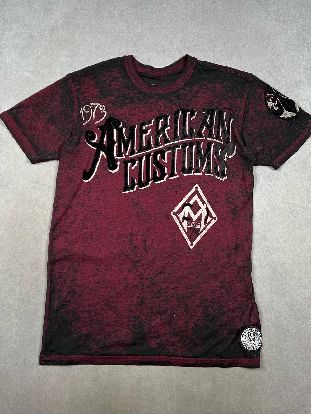 Affliction Men's American Customs Graphic Tee - Burgundy & Black